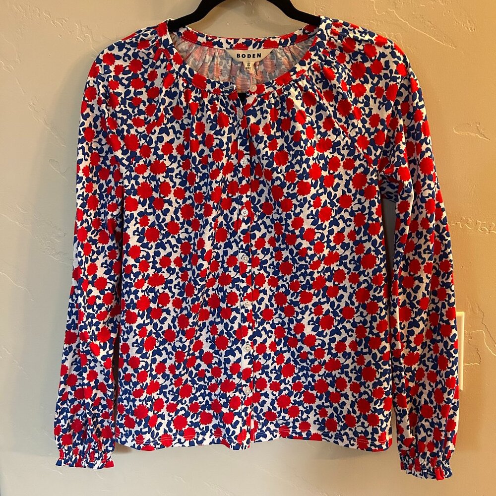 Boden Red/Blue Print Cotton Top, Size 4